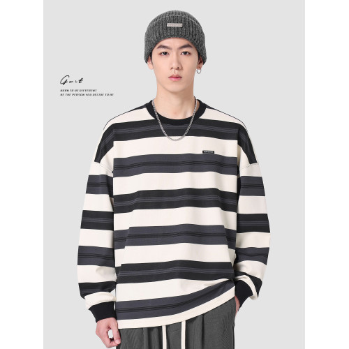 GWIT 春秋新款美式潮牌體恤內搭上衣情侶打底衫圓領條紋長袖T恤男 GWIT 春秋新款美式潮牌體恤內搭上衣情侶打底衫圓領條紋長袖T恤男