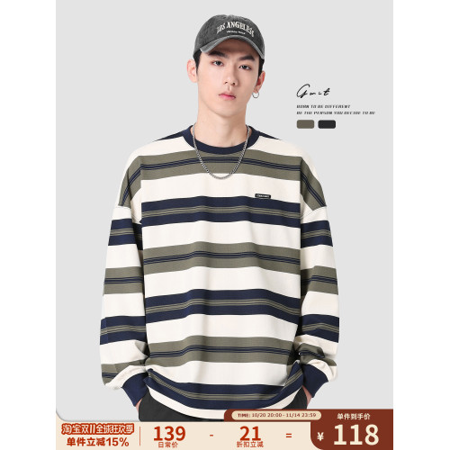 GWIT 春秋新款美式潮牌體恤內搭上衣情侶打底衫圓領條紋長袖T恤男 GWIT 春秋新款美式潮牌體恤內搭上衣情侶打底衫圓領條紋長袖T恤男