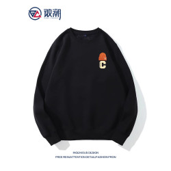 冬季新款男士衛衣潮牌美式男裝圓領上衣男秋冬加絨情侶裝黑色衣服