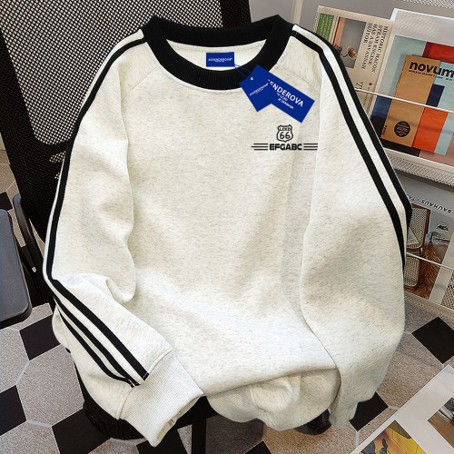 美式高街三條杠小衆設計感圓領衛衣男2024秋冬季加絨寬松上衣外套 美式高街三條杠小衆設計感圓領衛衣男2024秋冬季加絨寬松上衣外套