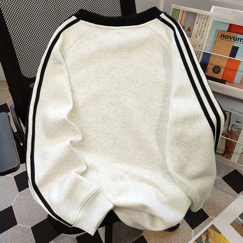 美式高街三條杠小衆設計感圓領衛衣男2024秋冬季加絨寬松上衣外套 美式高街三條杠小衆設計感圓領衛衣男2024秋冬季加絨寬松上衣外套