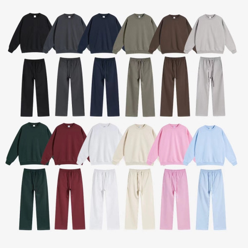 2025春秋oversize寬松純色圓領衛衣兩件運動套裝男女休閒衛褲高街