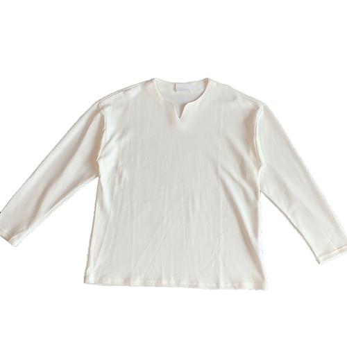 春秋韓版ins網紅V領設計感長袖T恤男寬松純色百搭舒適打底衫內搭