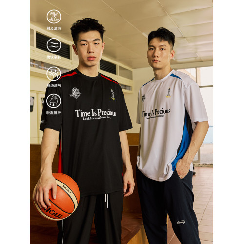 LUSHISI「速乾吸溼」時間可貴主題拼色字母印花短袖運動風涼感t恤