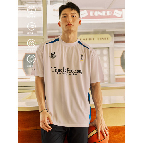 LUSHISI「速乾吸溼」時間可貴主題拼色字母印花短袖運動風涼感t恤