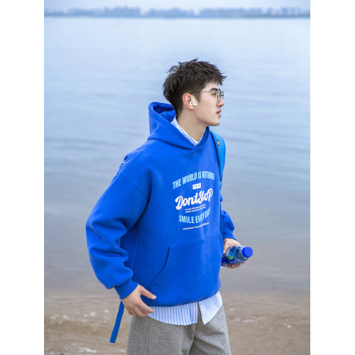 PD冰藍色重磅休閒連帽衛衣青少年感男日系字母落肩帽衫廓形上衣潮 PD冰藍色重磅休閒連帽衛衣青少年感男日系字母落肩帽衫廓形上衣潮