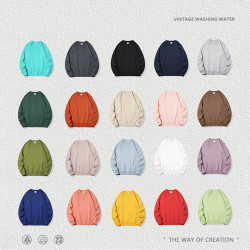 港風潮牌秋季純色薄款套頭圓領衛衣男潮寬松休閒情侶裝淨版上衣