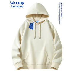 WASSUP LEMON重磅連帽衛衣男女純色潮牌白色美式寬松情侶加絨外套