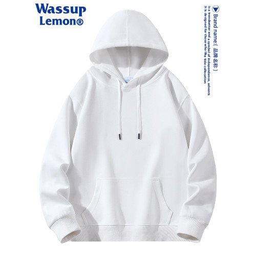 WASSUP LEMON重磅連帽衛衣男女純色潮牌白色美式寬松情侶加絨外套 WASSUP LEMON重磅連帽衛衣男女純色潮牌白色美式寬松情侶加絨外套