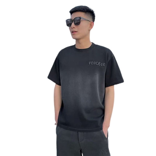 網紅同款小衫夏季漸變做舊純棉短袖t恤男半截袖潮流百搭情侶短袖t