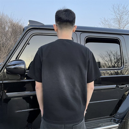 網紅同款小衫夏季漸變做舊純棉短袖t恤男半截袖潮流百搭情侶短袖t