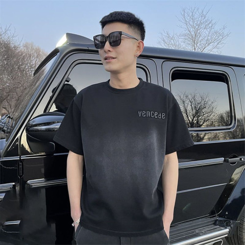 網紅同款小衫夏季漸變做舊純棉短袖t恤男半截袖潮流百搭情侶短袖t