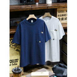 260g米格短袖t恤男夏季新款潮牌小樹懶刺綉口袋寬松休閒半袖體恤