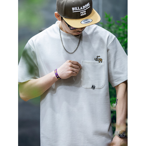 260g米格短袖t恤男夏季新款潮牌小樹懶刺綉口袋寬松休閒半袖體恤 260g米格短袖t恤男夏季新款潮牌小樹懶刺綉口袋寬松休閒半袖體恤