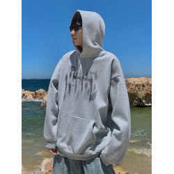 幻影字母花灰色連帽衛衣男款春秋冬季加絨加厚寬松大碼男生上衣服