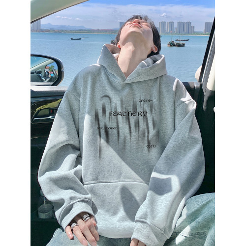 幻影字母花灰色連帽衛衣男款春秋冬季加絨加厚寬松大碼男生上衣服 幻影字母花灰色連帽衛衣男款春秋冬季加絨加厚寬松大碼男生上衣服