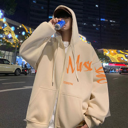 連帽衛衣男秋冬季2026新款外套加絨潮牌美式寬鬆青少年拉鍊開衫男