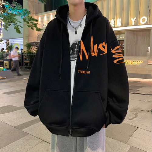 連帽衛衣男秋冬季2026新款外套加絨潮牌美式寬鬆青少年拉鍊開衫男