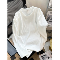 長袖T恤男秋季韓版痞帥寬松休閒日系復古簡約純色打底衫墊肩上衣