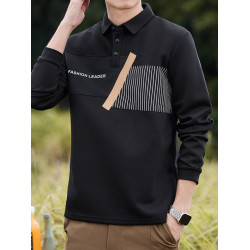 春秋季長袖Polo衫男士翻領衛衣韓版潮流高級感個性拼接T恤打底衫