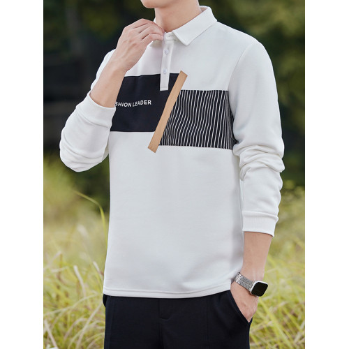春秋季長袖Polo衫男士翻領衛衣韓版潮流高級感個性拼接T恤打底衫