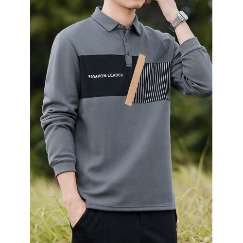 春秋季長袖Polo衫男士翻領衛衣韓版潮流高級感個性拼接T恤打底衫