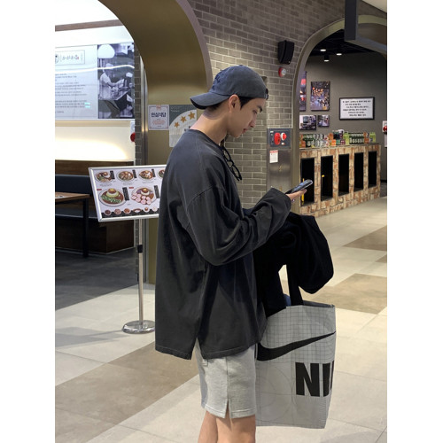 碧捨男士秋冬純色打底衫韓版潮流寬松T恤灰色做舊百搭ins休閒上衣 碧捨男士秋冬純色打底衫韓版潮流寬松T恤灰色做舊百搭ins休閒上衣