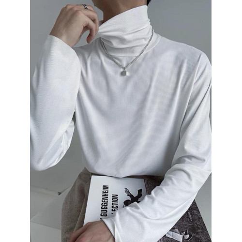 春秋季可翻高領打底衫男德絨堆堆領長袖T恤潮流百搭純色內搭上衣