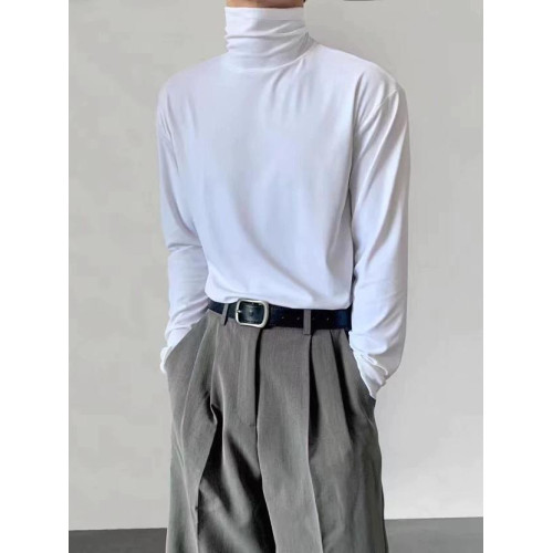 春秋季可翻高領打底衫男德絨堆堆領長袖T恤潮流百搭純色內搭上衣