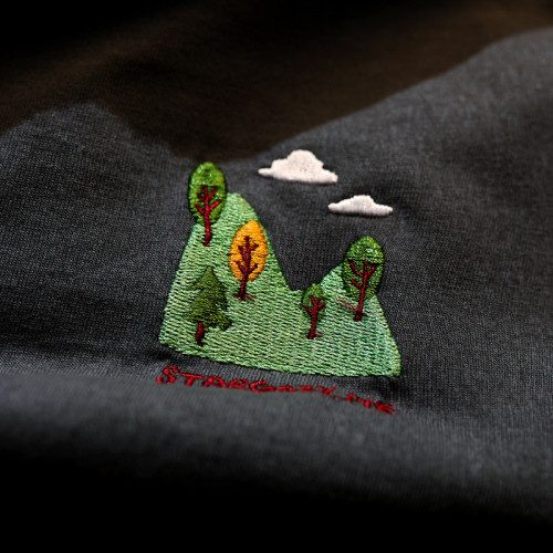 青山如錦雪山如緞 短袖日系刺綉上衣oversize寬松男女簡約t恤情侶