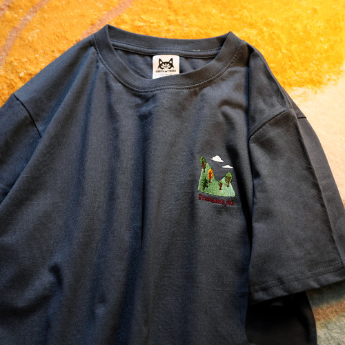 青山如錦雪山如緞 短袖日系刺綉上衣oversize寬松男女簡約t恤情侶