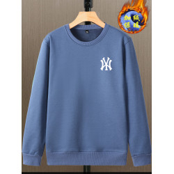 秋冬季加絨加厚衛衣男士內穿保暖長袖霧霾藍帶絨大碼圓領冬款絨衣