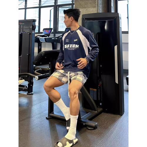 Satjdm美式長袖拼接撞色插肩復古籃球運動訓練T恤健身跑步體育生