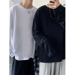 純色長袖t恤男生潮牌秋季韓版寬松百搭潮流ins情侶款打底衫上衣服