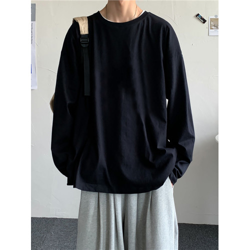 純色長袖t恤男生潮牌秋季韓版寬松百搭潮流ins情侶款打底衫上衣服