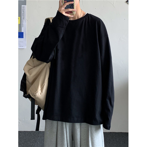 純色長袖t恤男生潮牌秋季韓版寬松百搭潮流ins情侶款打底衫上衣服