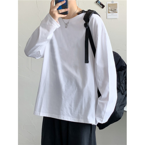 純色長袖t恤男生潮牌秋季韓版寬松百搭潮流ins情侶款打底衫上衣服