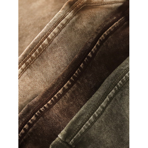 260g重磅蠟染水洗做舊純棉美式復古落肩寬松圓領休閒長袖t恤男秋