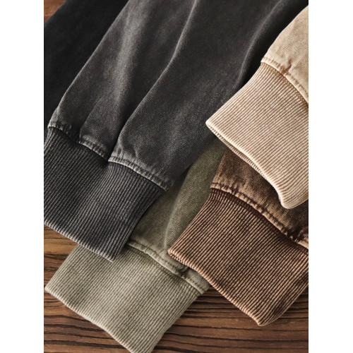 260g重磅蠟染水洗做舊純棉美式復古落肩寬松圓領休閒長袖t恤男秋