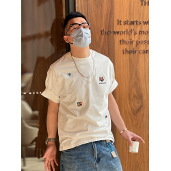 港風設計感小衆刺綉短袖t恤男潮流虎頭高級感ins純棉寬松半袖上衣