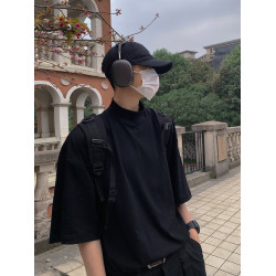 Aurocean 內搭小高領短袖 夏季黑白寬松基礎款字母刺綉T恤