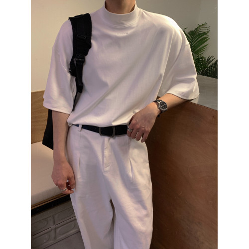 Aurocean 內搭小高領短袖 夏季黑白寬松基礎款字母刺綉T恤