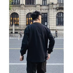 420G重磅純棉美式小領口長袖t恤男春秋季寬松上衣白色內搭打底衫