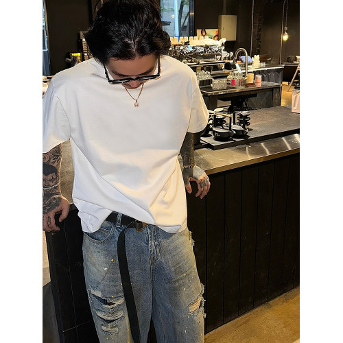 白鶴大大360克重磅純棉基礎純色打底T恤圓領寬松休閒簡約半袖短袖