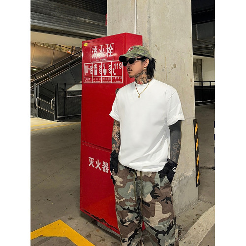 白鶴大大360克重磅純棉基礎純色打底T恤圓領寬松休閒簡約半袖短袖