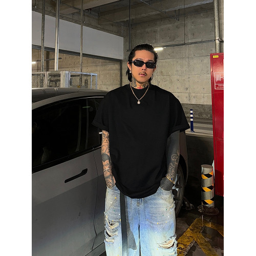 白鶴大大360克重磅純棉基礎純色打底T恤圓領寬松休閒簡約半袖短袖