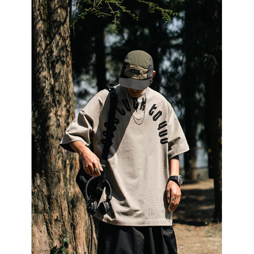 特大碼300斤日系字母印花短袖T恤男裝夏季潮流百搭圓領體恤上衣服