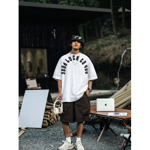 特大碼300斤日系字母印花短袖T恤男裝夏季潮流百搭圓領體恤上衣服