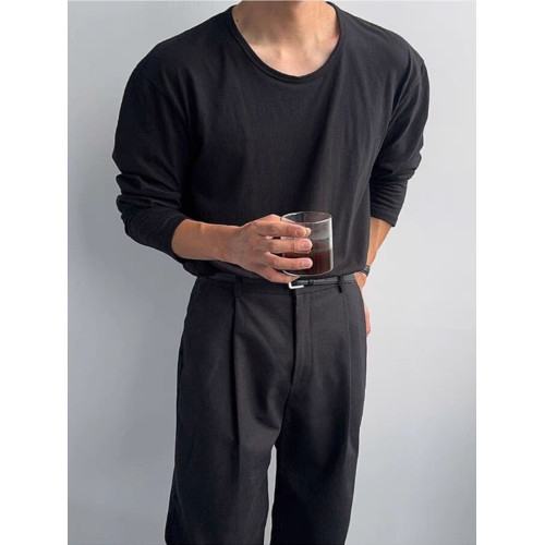 慵懶風u型大領t恤男高級感寬松長袖低領打底衫戶外運動防曬罩衫潮