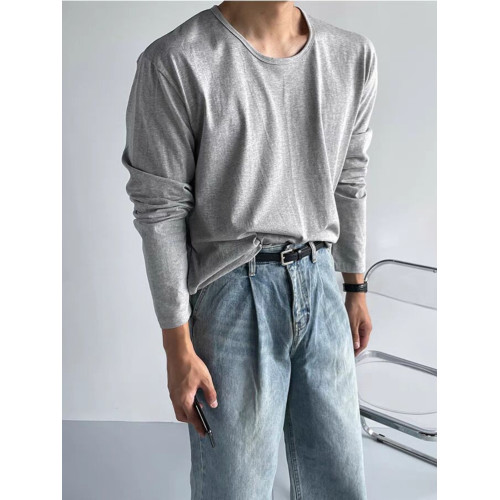 慵懶風u型大領t恤男高級感寬松長袖低領打底衫戶外運動防曬罩衫潮